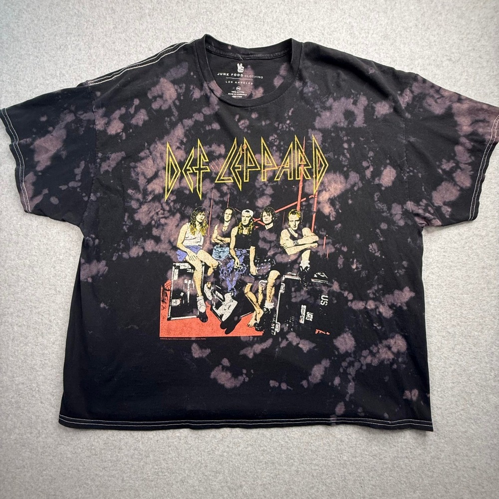 Junk Food Def Leppard T-Shirt Mens XXL Black Acid Wash Excellent Band Graphic